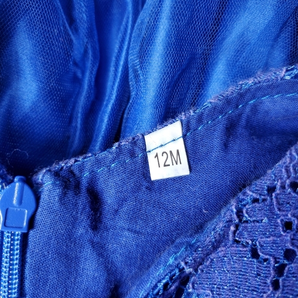 Beautiful Baby Girl Sapphire Blue V-Neck Lace Tulle Party Dress Size 12m - Picture 2 of 12